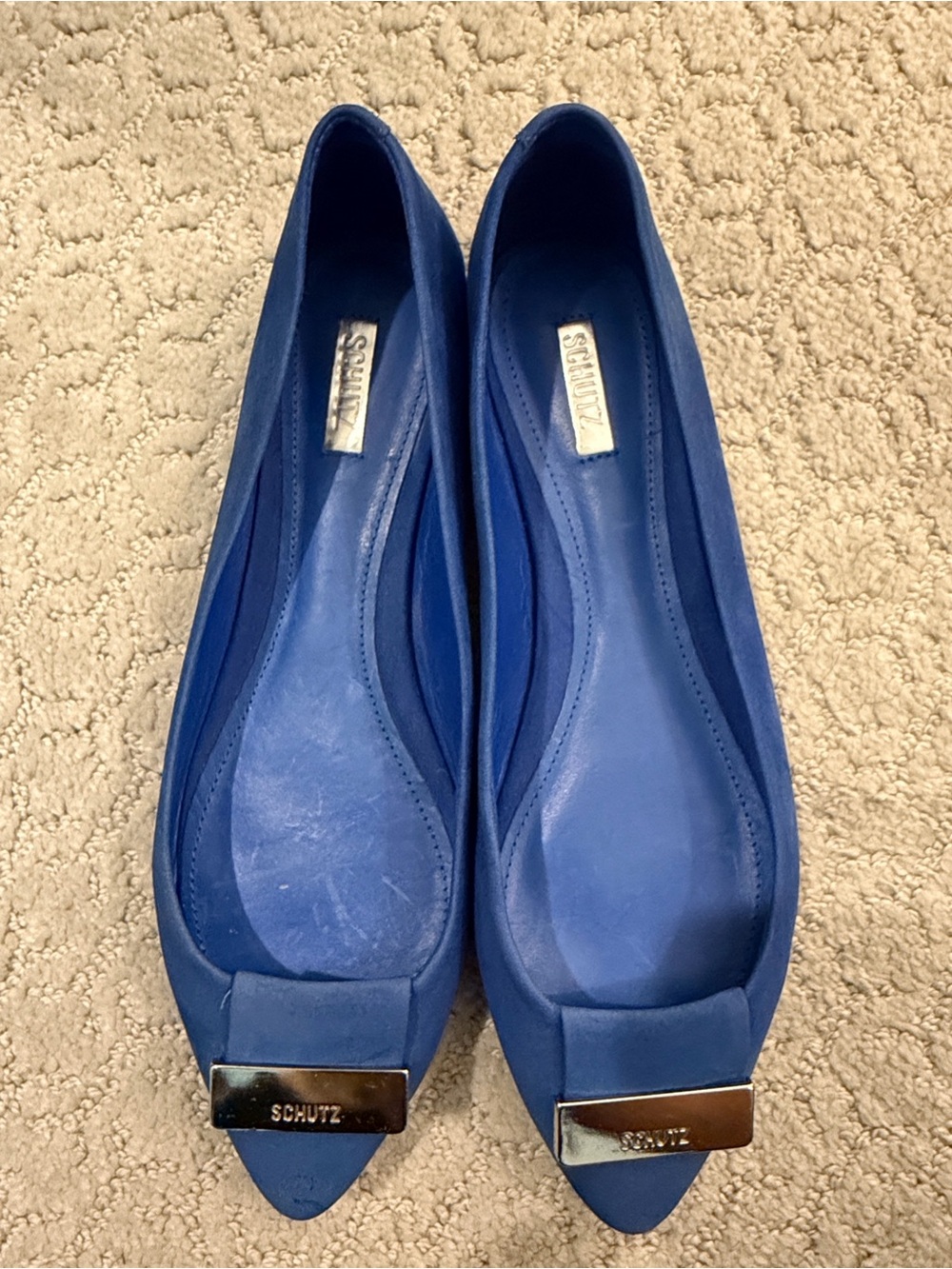 SCHUTZ Royal Blue Pointed Toe Flats with Metal Accent EU 38
